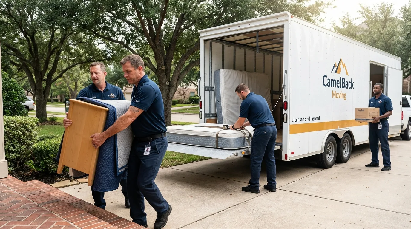 Crew loading residential truck for cross-state move from West Chicago, IL