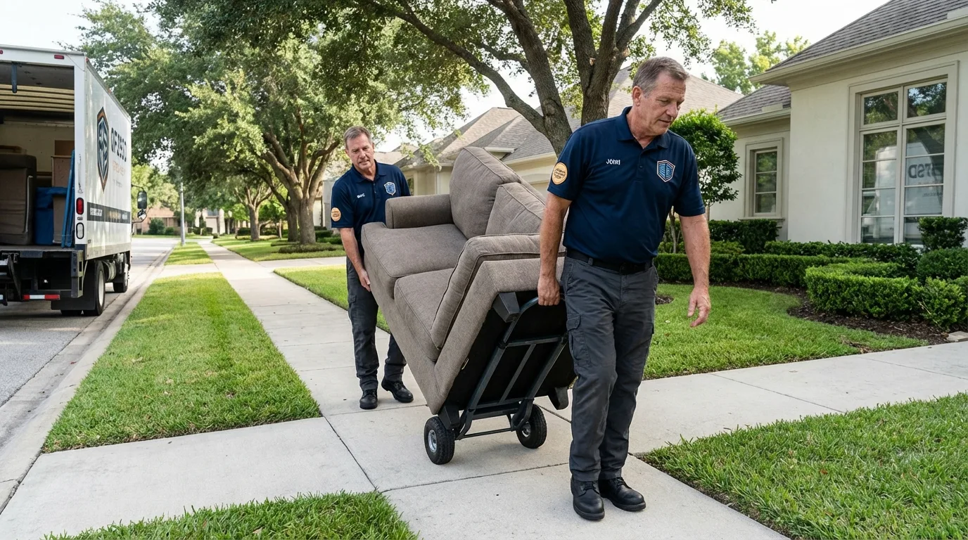 Local residential moving crew loading furniture in West Chicago, IL